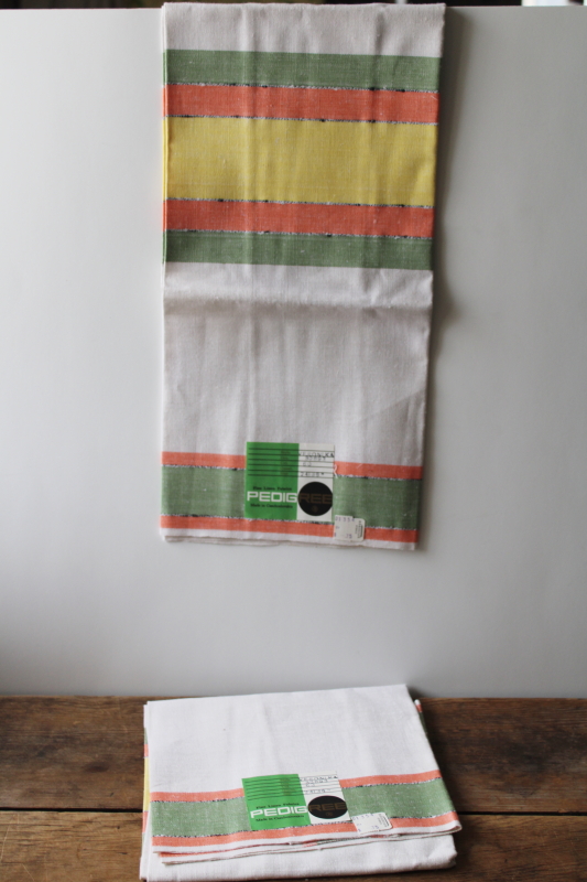 photo of vintage pure linen kitchen tea towels never used w/ original labels, MCM retro colored stripes! #1